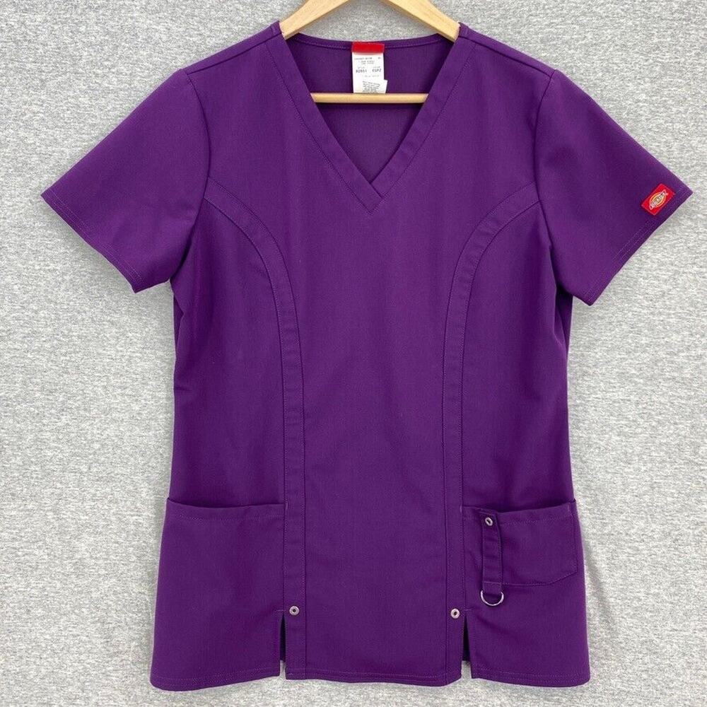 Dickies Scrub Top Womens Small Purple Nursing Vet Medical Uniform Short Sleeve